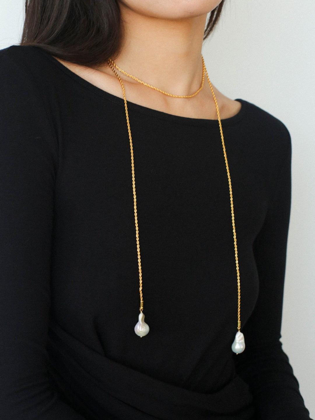Twist Chain Baroque Pearl Necklace - Gembea Jewelry
