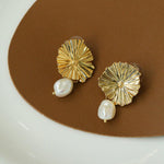 Simple Lotus Leaf Metallic Pearl Earrings - Gembea Jewelry