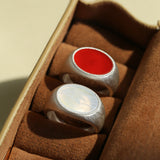 Gembea jewelry Wide Silver Brushed Agate Ring
