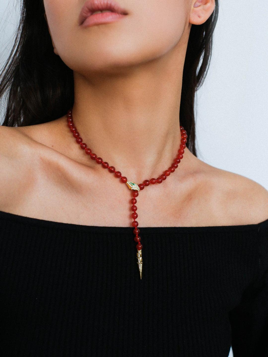 Red and Green Agate Snake Necklace - Gembea Jewelry