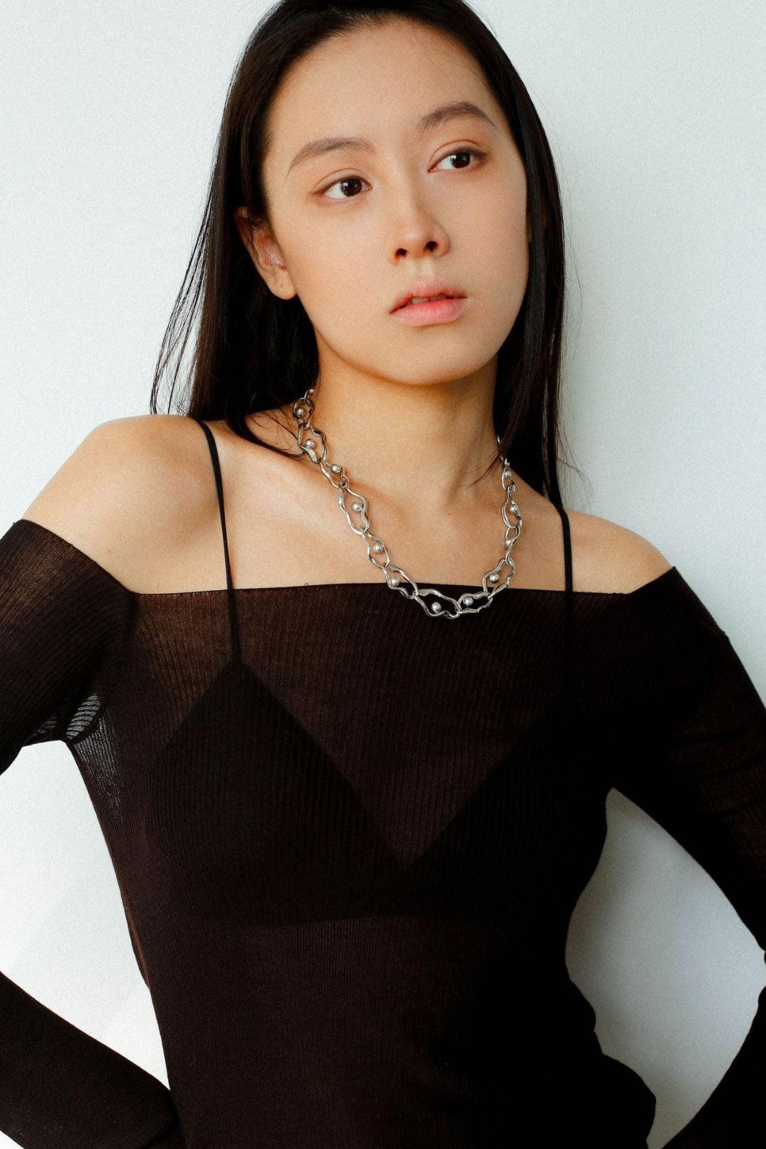 Geometric Twist Artificial Pearl Chain Necklace - Gembea Jewelry