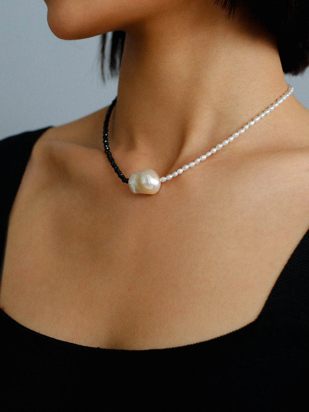 Gembea Jewelry Baroque Pearl Black Spinel Necklace