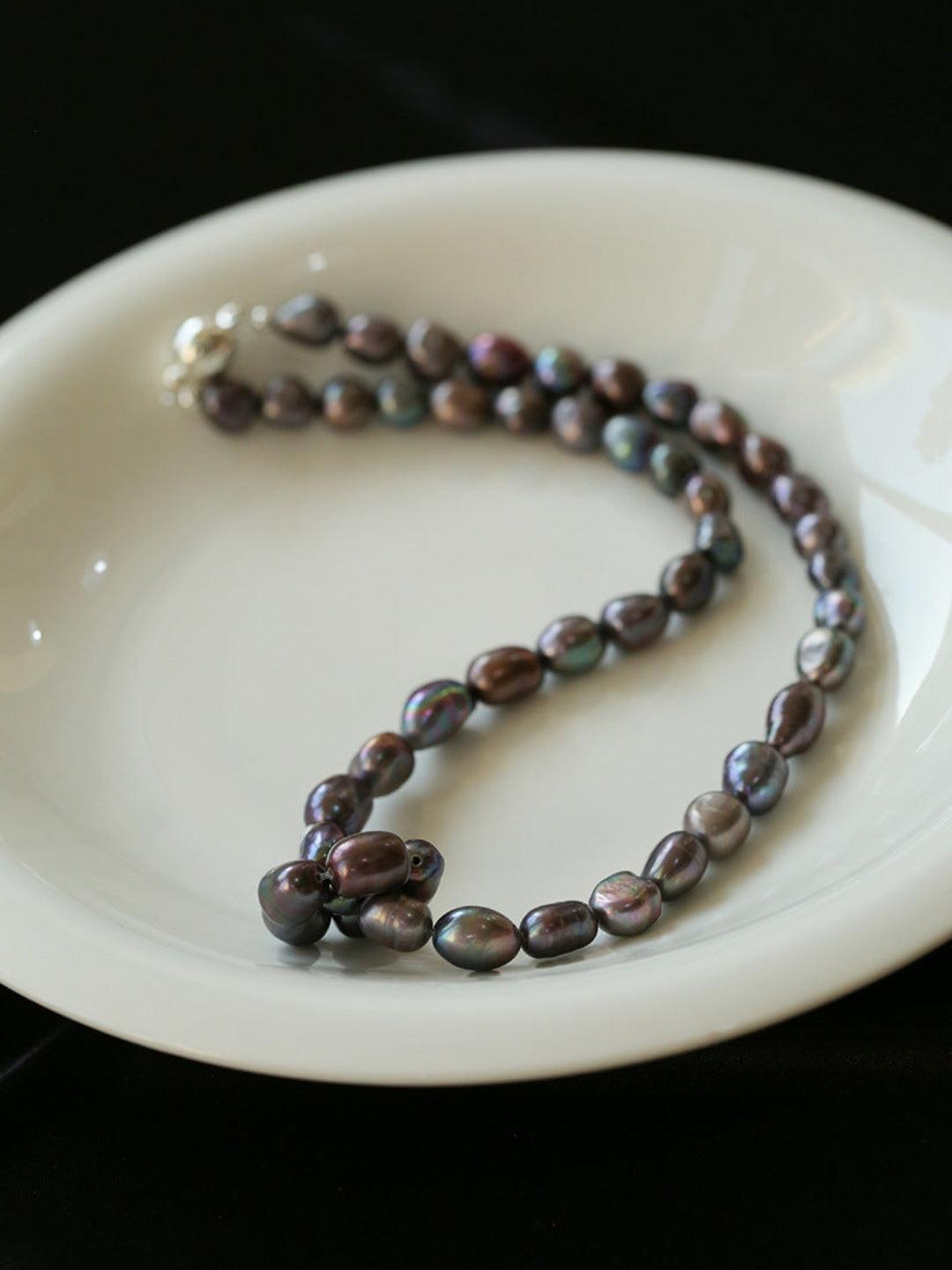 Hand-woven Pearl Run Loop Grey Necklace - Gembea Jewelry