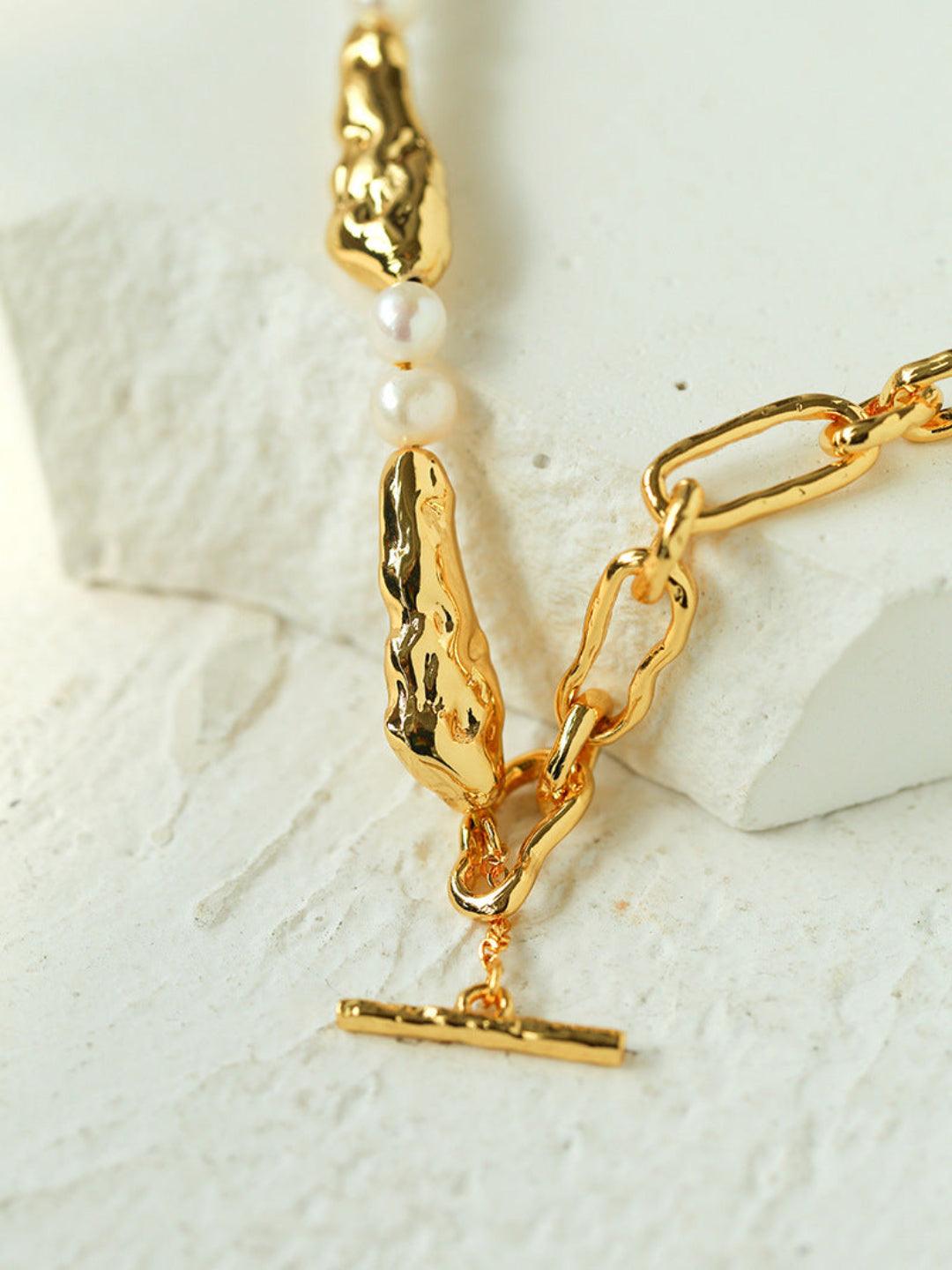 Geometric Irregular Metal Pearl Necklace - Gembea Jewelry