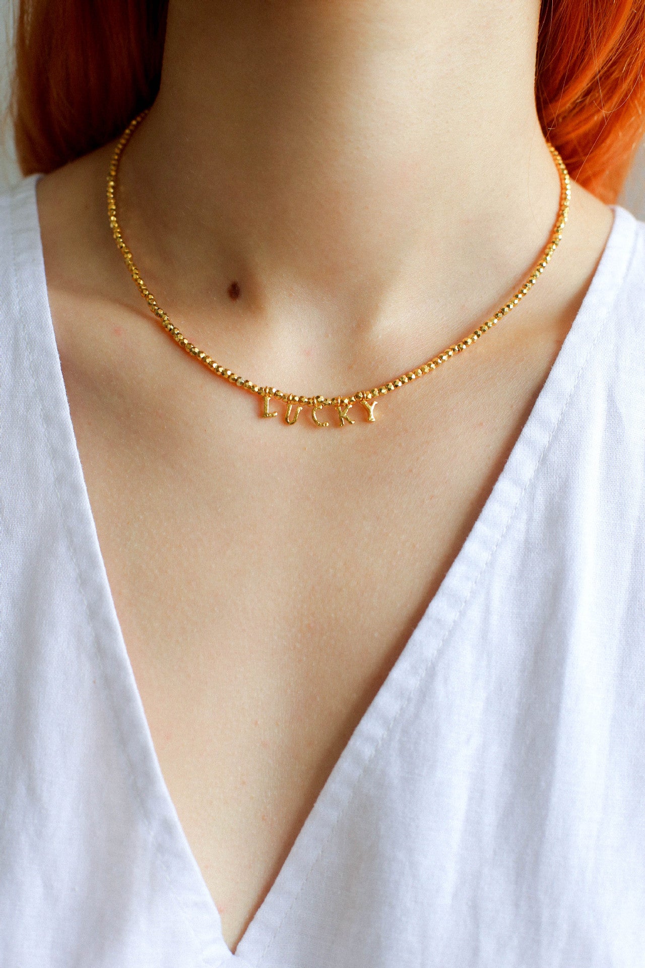 Laser Bead Lucky Letter Necklace-Gembea Jewelry