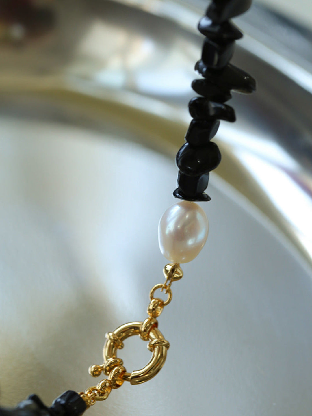 Gembea Jewelry Black Agate Gravel Pearl Necklace
