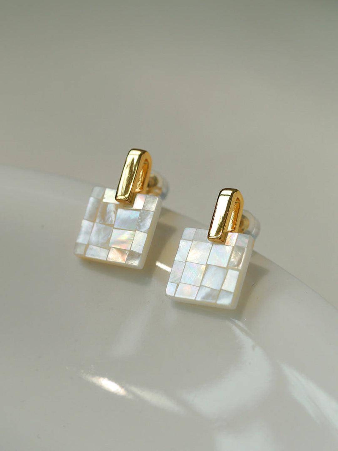 Splice white Mother of Pearl Checkerboard Earrings - Gembea Jewelry