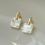 Splice white Mother of Pearl Checkerboard Earrings - Gembea Jewelry