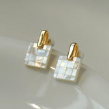 Splice white Mother of Pearl Checkerboard Earrings - Gembea Jewelry