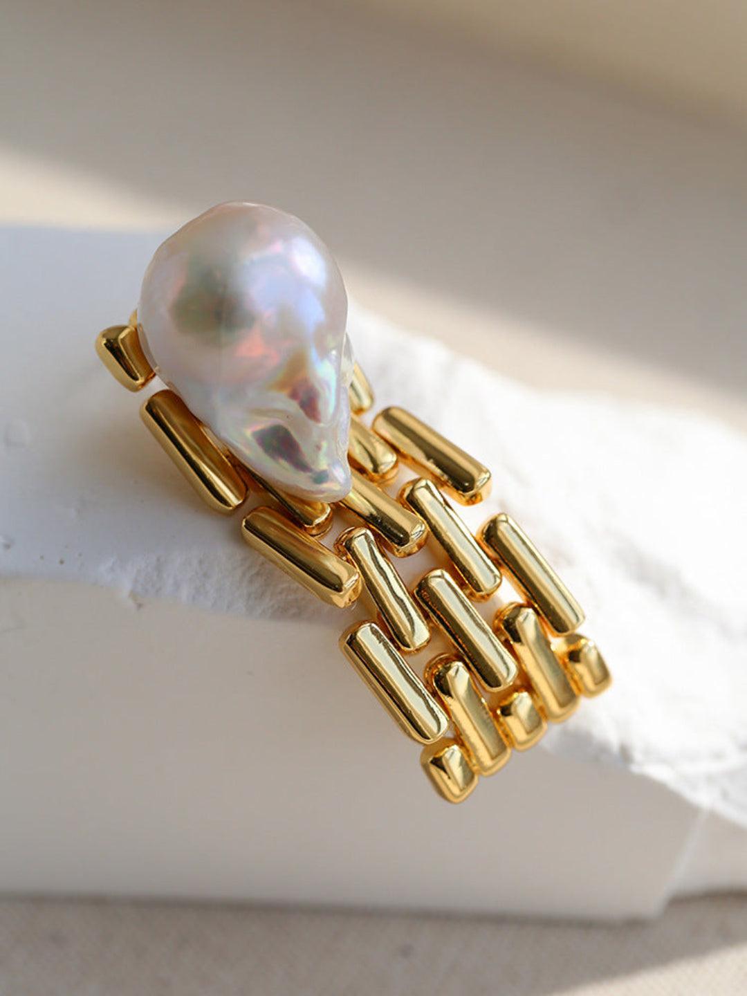 Wide Version Watch Chain Baroque Pearl Earrings - Gembea Jewelry