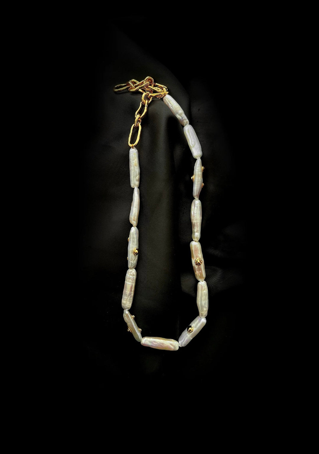 OT Buckle Baroque Pearl Chain Necklace gembea jewelry