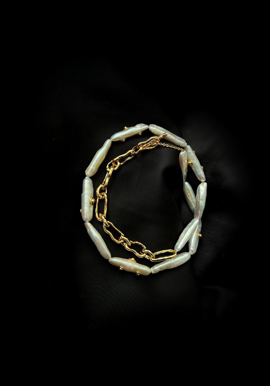 OT Buckle Baroque Pearl Chain Necklace gembea jewelry