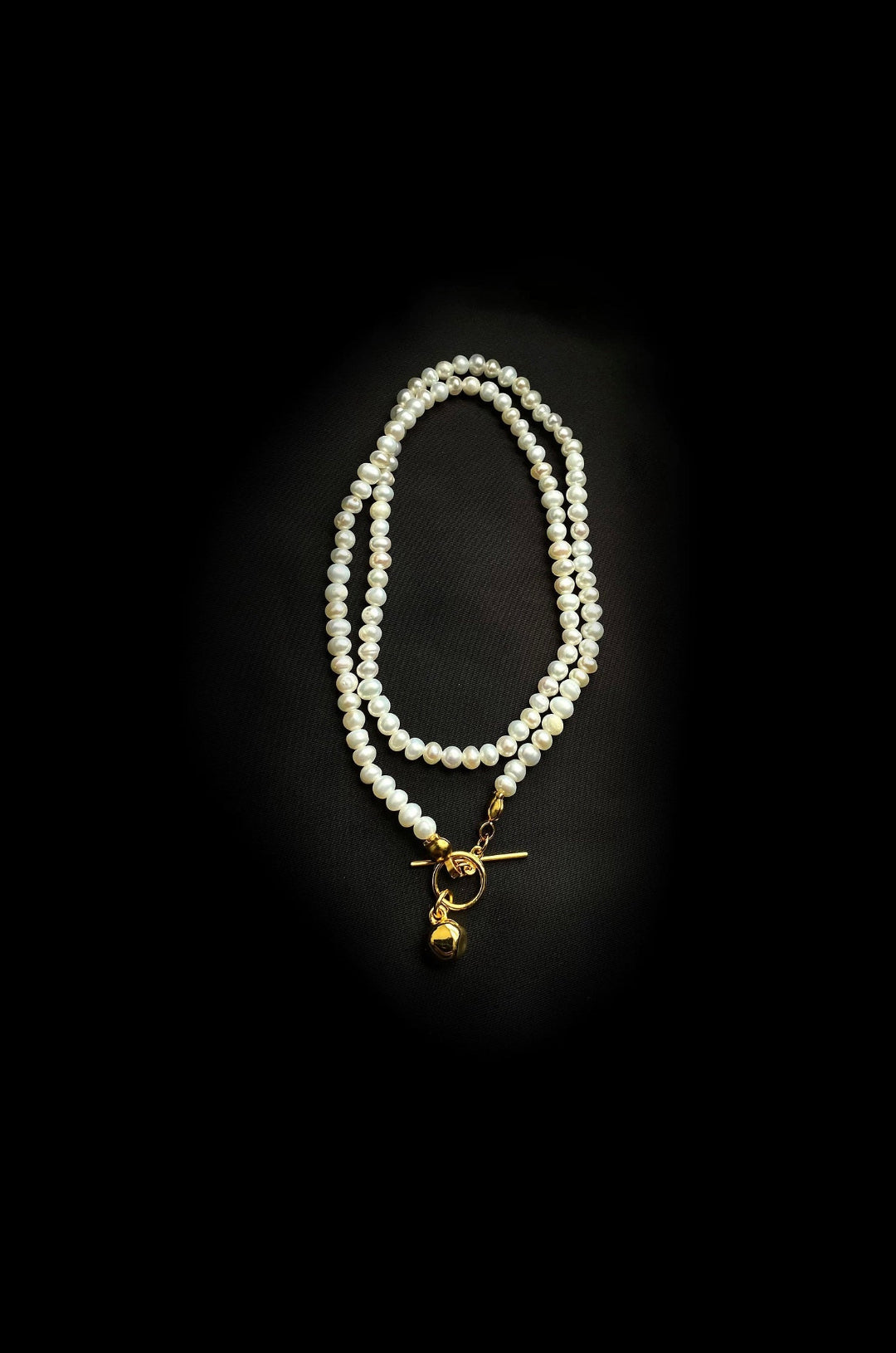 OT Gold Ball Pendant Pearl Beaded Necklace gembea jewelry