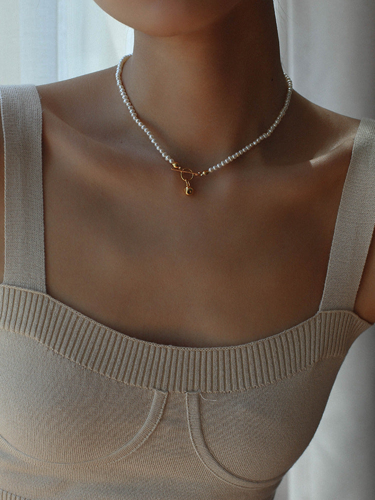 OT Gold Ball Pendant Pearl Beaded Necklace gembea jewelry
