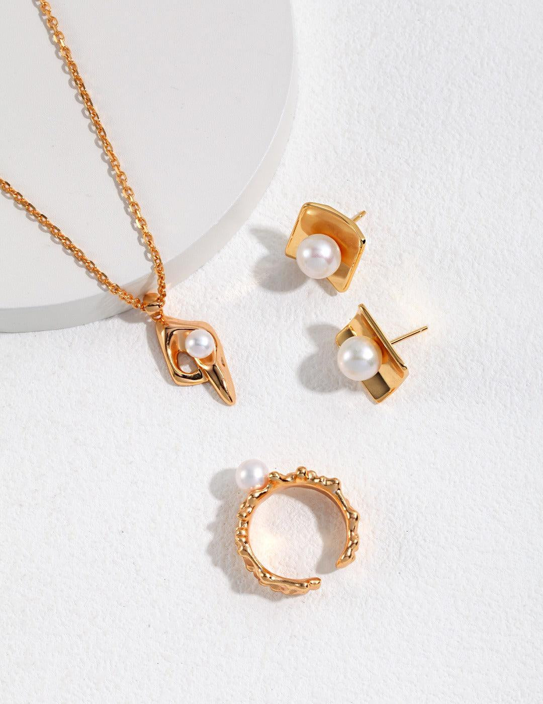 Ocean Wave Element Freshwater Pearl Rings - Gembea Jewelry