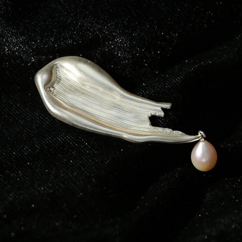 Oil Painting Teardrop Pearl Brooch gembea jewelry