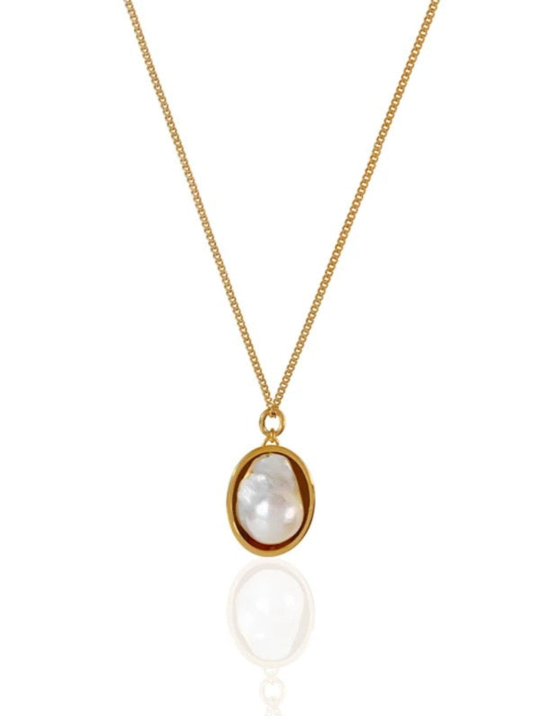 Oval Golden Pendant Baroque Pearl Chain Necklace gembea jewelry