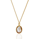 Oval Golden Pendant Baroque Pearl Chain Necklace gembea jewelry