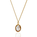Oval Golden Pendant Baroque Pearl Chain Necklace gembea jewelry