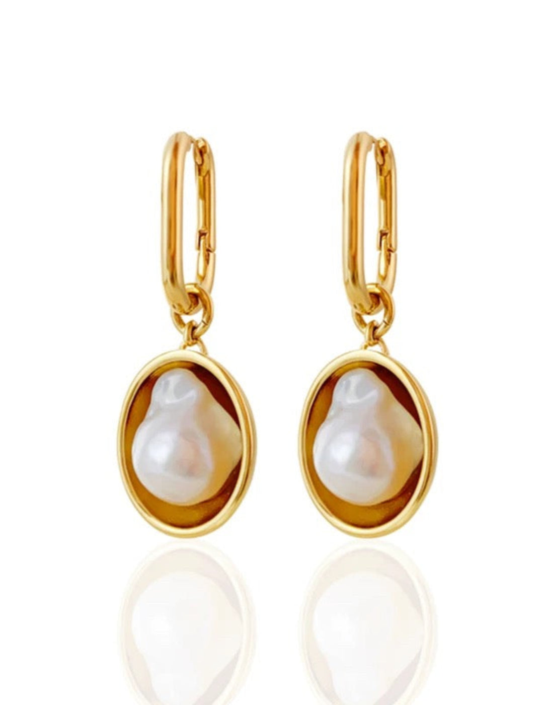 Oval Golden Pendant Baroque Pearl Hoop Earrings gembea jewelry