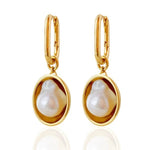 Oval Golden Pendant Baroque Pearl Hoop Earrings gembea jewelry