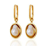 Oval Golden Pendant Baroque Pearl Hoop Earrings gembea jewelry
