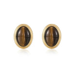 Oval Tiger Eye Stone Black Agate Earrings gembea jewelry