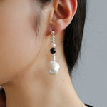 Pearl Black Agate Long Drop Earrings gembea jewelry