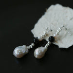 Pearl Black Agate Long Drop Earrings gembea jewelry