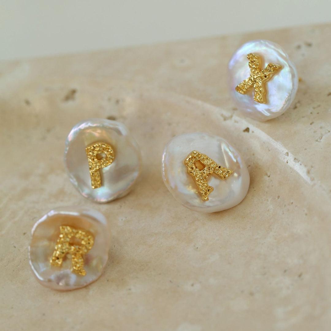 Petal Baroque Pearl 26-Letter Earrings - Gembea Jewelry