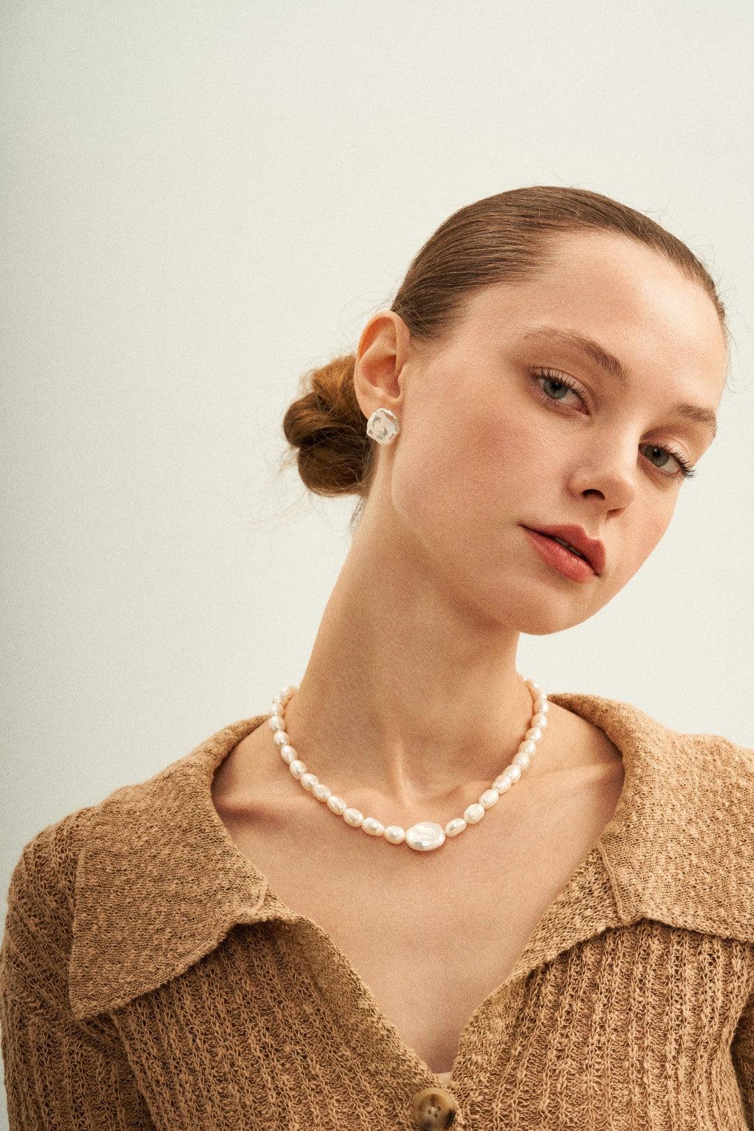 Petal Baroque Pearl Stud Earrings - Gembea Jewelry