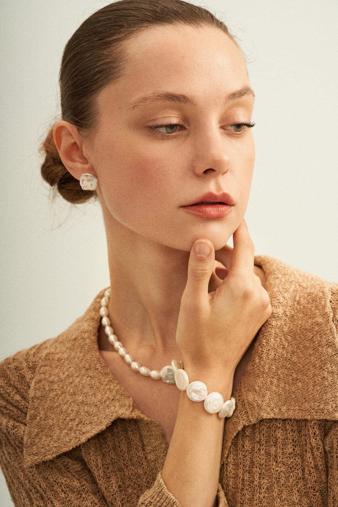 Petal Baroque Pearl Stud Earrings - Gembea Jewelry