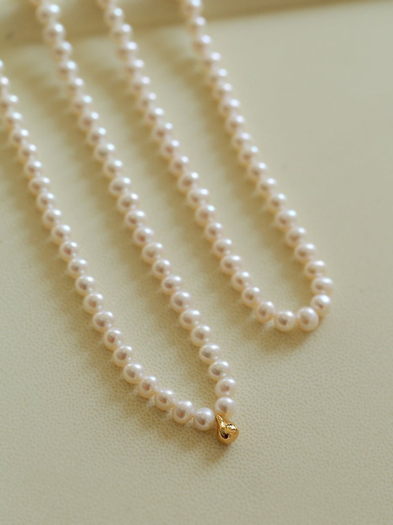 Real Pearl Beaded Choker Necklace with Golden Beans gembea jewelry