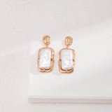 Gembea Jewelry Rectangular Baroque Pearl Drop Earrings
