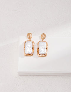 Gembea Jewelry Rectangular Baroque Pearl Drop Earrings