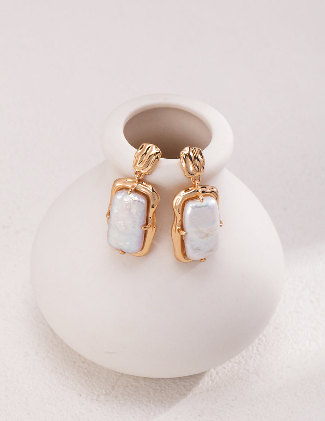 Gembea Jewelry Rectangular Baroque Pearl Drop Earrings