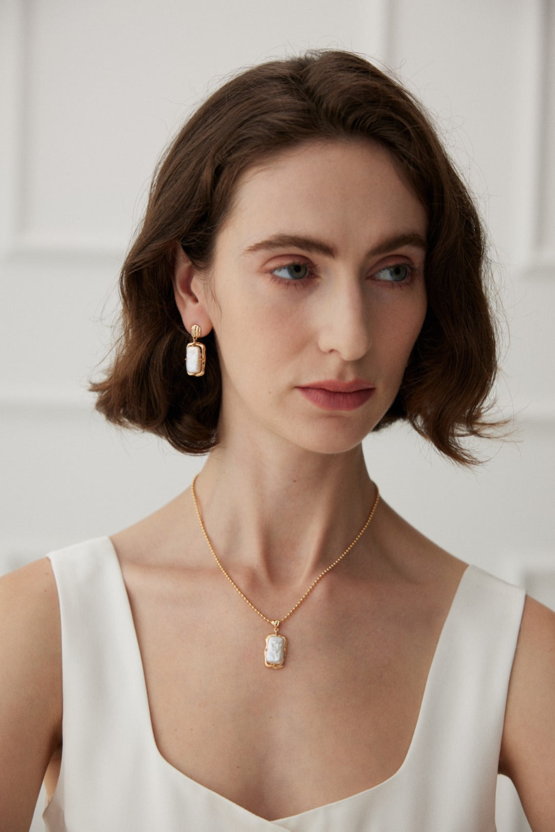 Gembea Jewelry Rectangular Baroque Pearl Drop Earrings