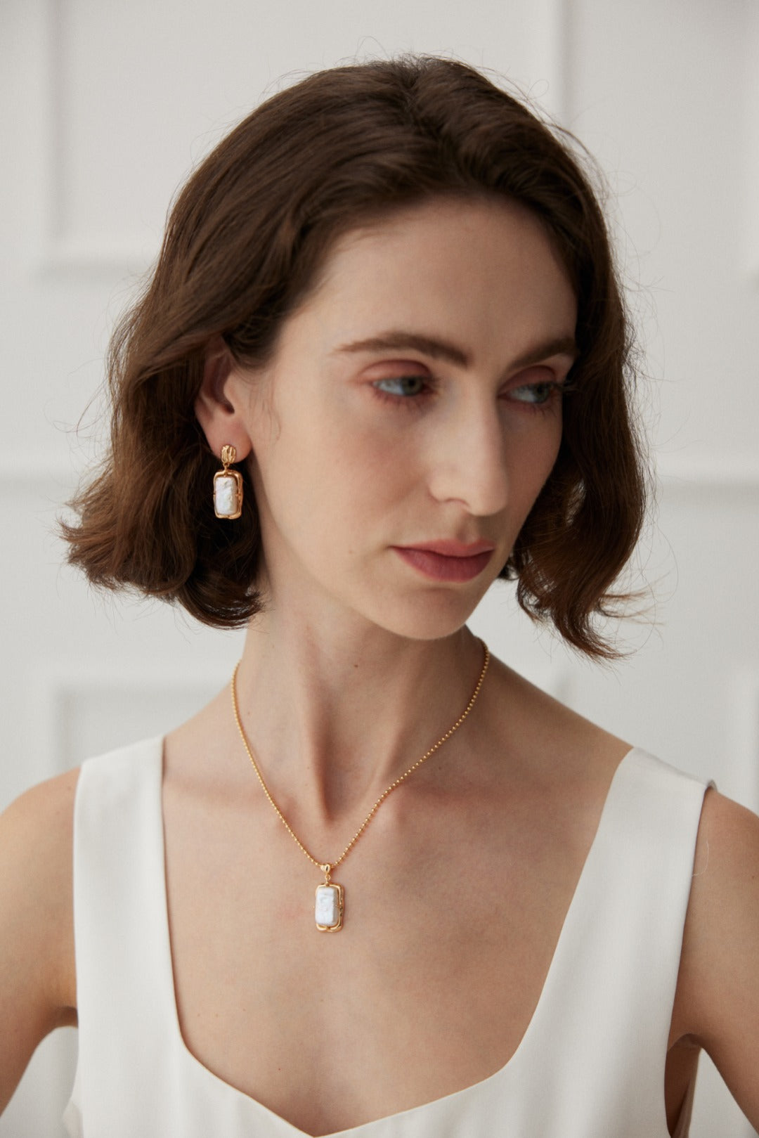 Gembea Jewelry Rectangular Baroque Pearl Drop Earrings