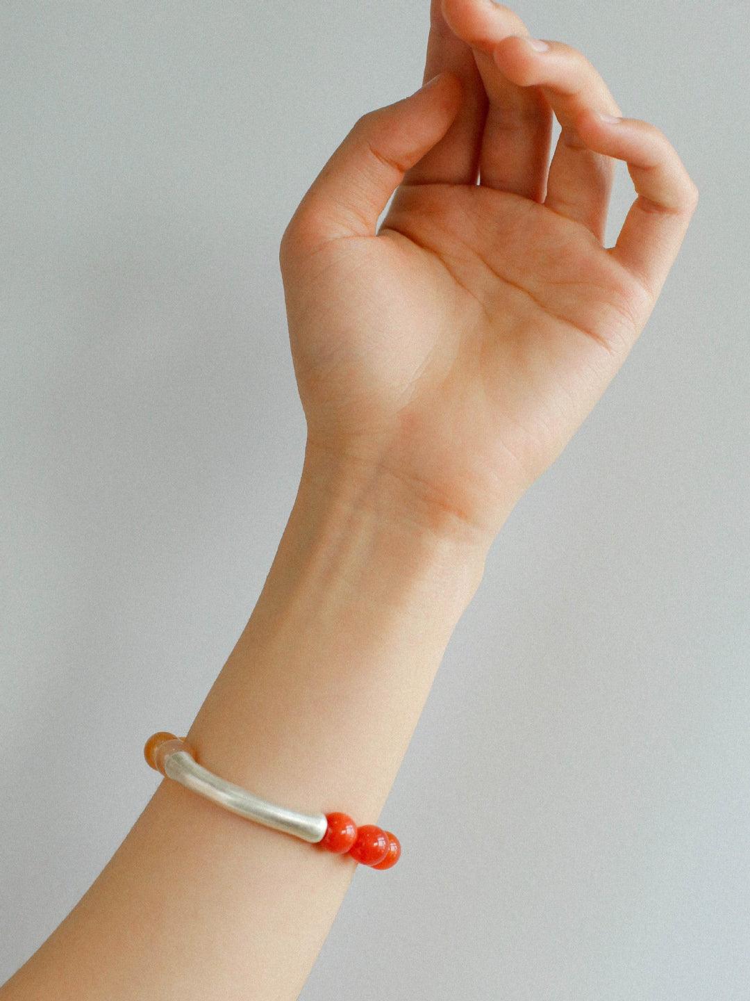 Red Agate Stretch Beaded Bracelet - Gembea Jewelry