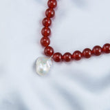 Red Agate Baroque Pearl Pendant Necklace - Gembea Jewelry
