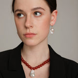 Gembea Jewelry Red Agate Baroque Pearl Pendant Necklace