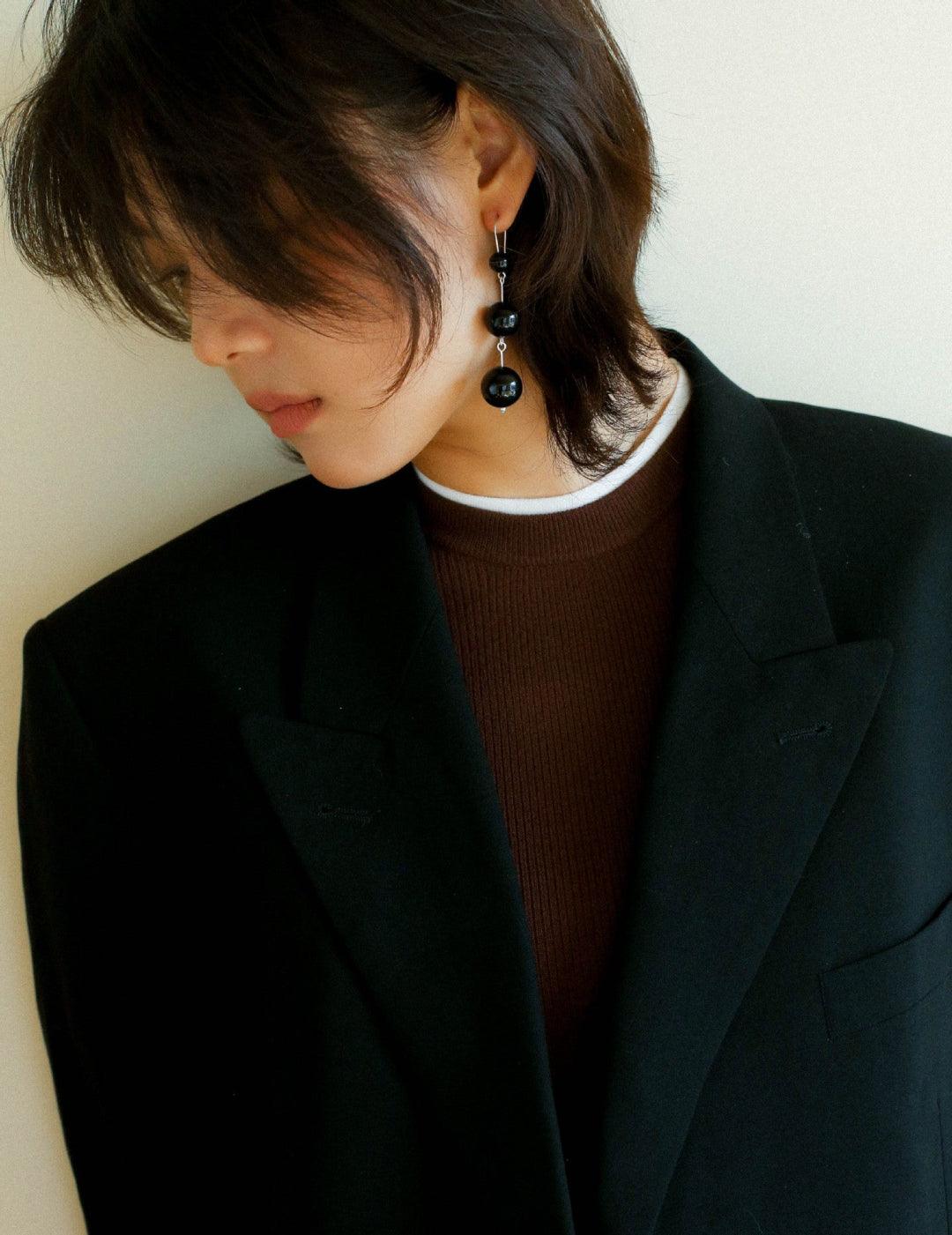 Red and Black Agate S925 Silver Hook Earrings - Gembea Jewelry