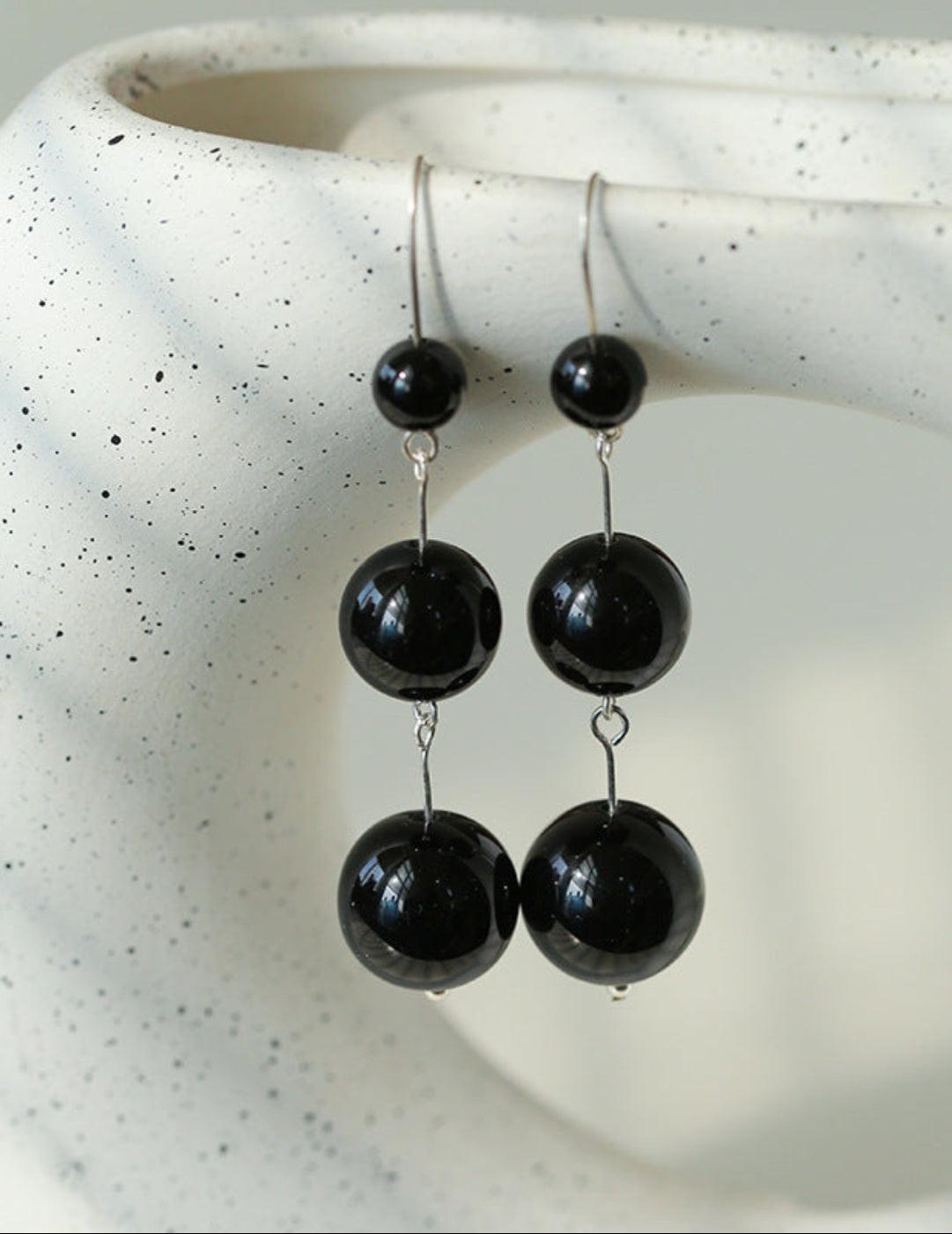 Red and Black Agate S925 Silver Hook Earrings - Gembea Jewelry
