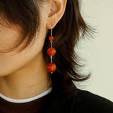 Red and Black Agate S925 Silver Hook Earrings - Gembea Jewelry