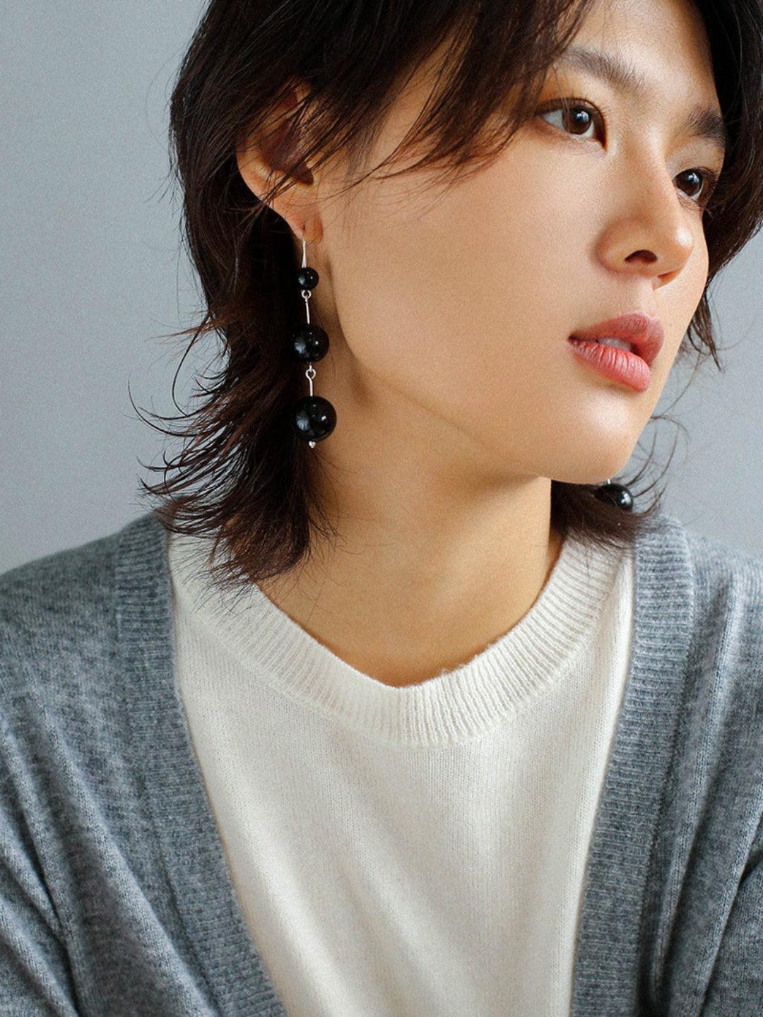 Red and Black Agate S925 Silver Hook Earrings - Gembea Jewelry