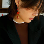 Red and Black Agate S925 Silver Hook Earrings - Gembea Jewelry