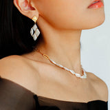 Rhombus Baroque Pearl Drop Earrings gembea jewelry