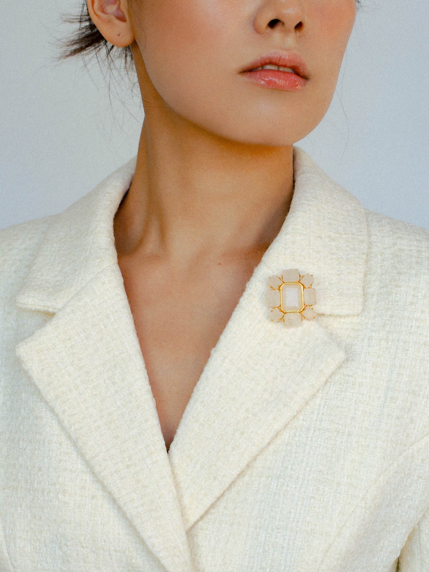 Rock Sugar White Crystal Brooch gembea jewelry