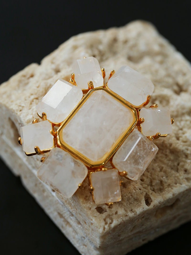 Rock Sugar White Crystal Brooch gembea jewelry