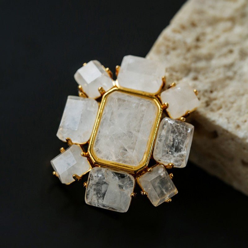 Rock Sugar White Crystal Brooch gembea jewelry